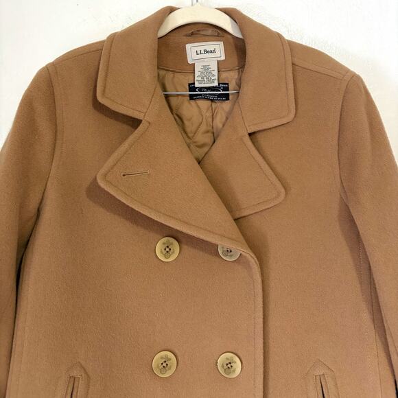 L.L.BEAN Classic 100% Wool Premium Italy Fabric Peacoat Coat in Camel Size 14 - Picture 6 of 16